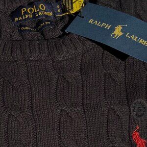 Navy Polo Ralph Lauren Cable Knit Sweater with Red Pony Size Medium